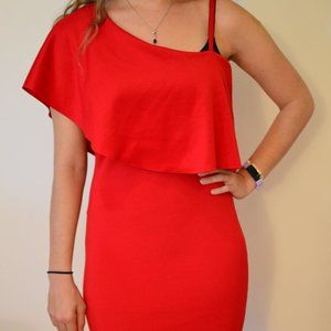 Red hot dress with ruffle